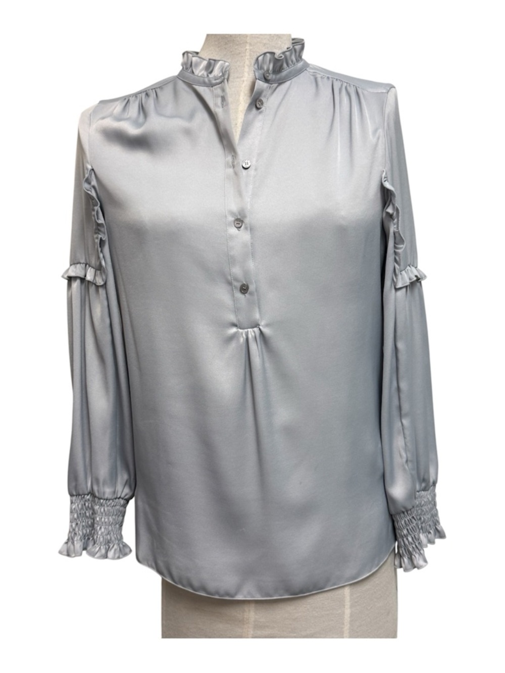 Reiss Silver Satin Ruffle Blouse